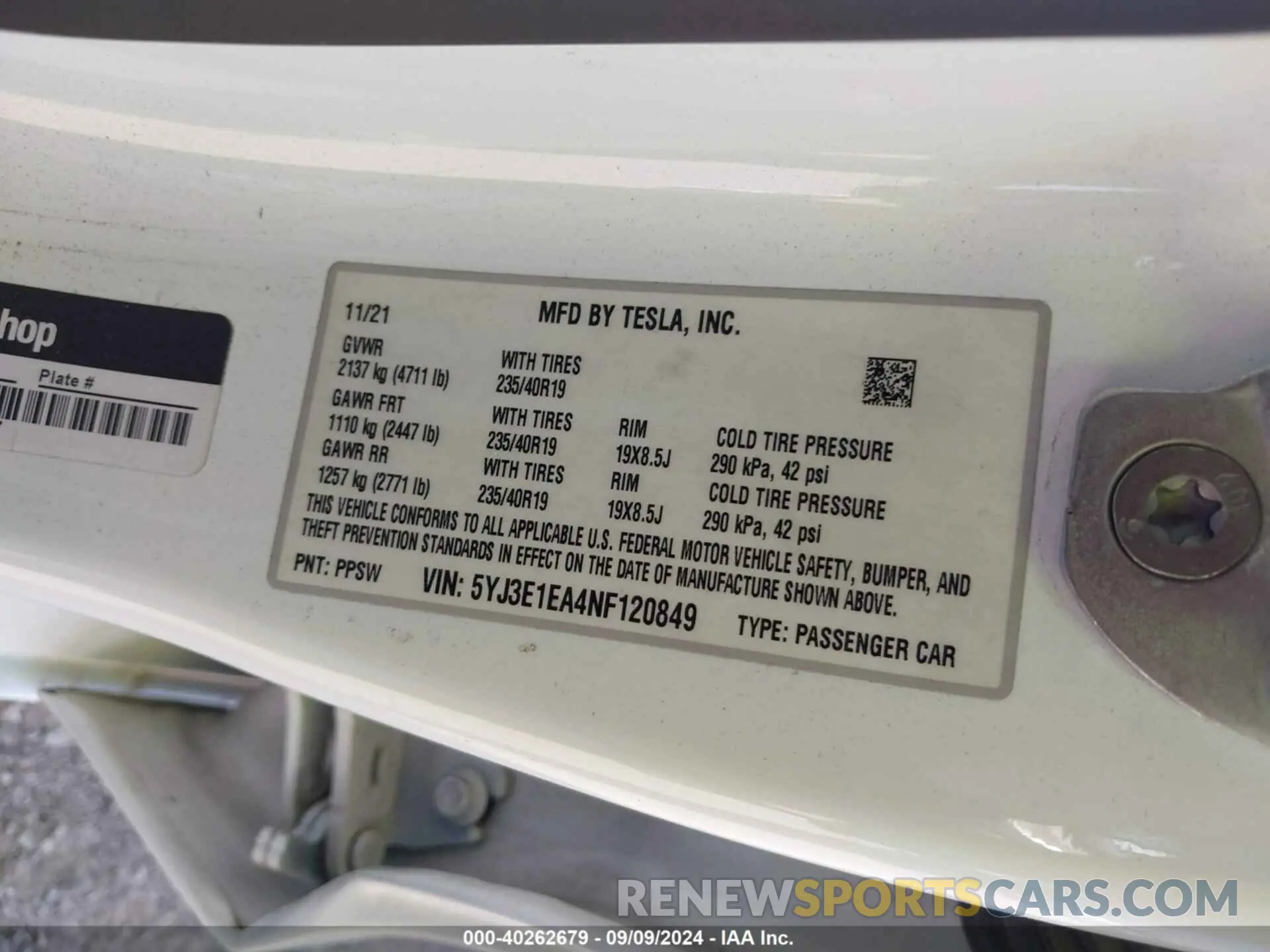 9 Фотография поврежденного автомобиля 5YJ3E1EA4NF120849 TESLA MODEL 3 2022