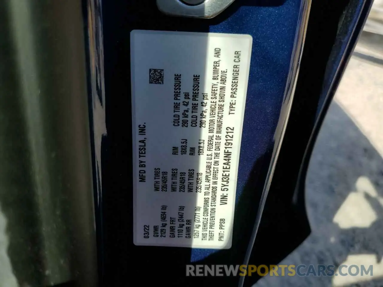 10 Photograph of a damaged car 5YJ3E1EA4NF191212 TESLA MODEL 3 2022