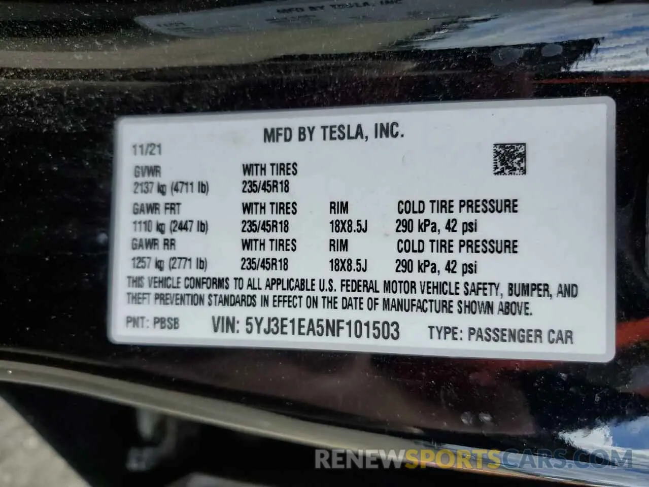 13 Фотография поврежденного автомобиля 5YJ3E1EA5NF101503 TESLA MODEL 3 2022