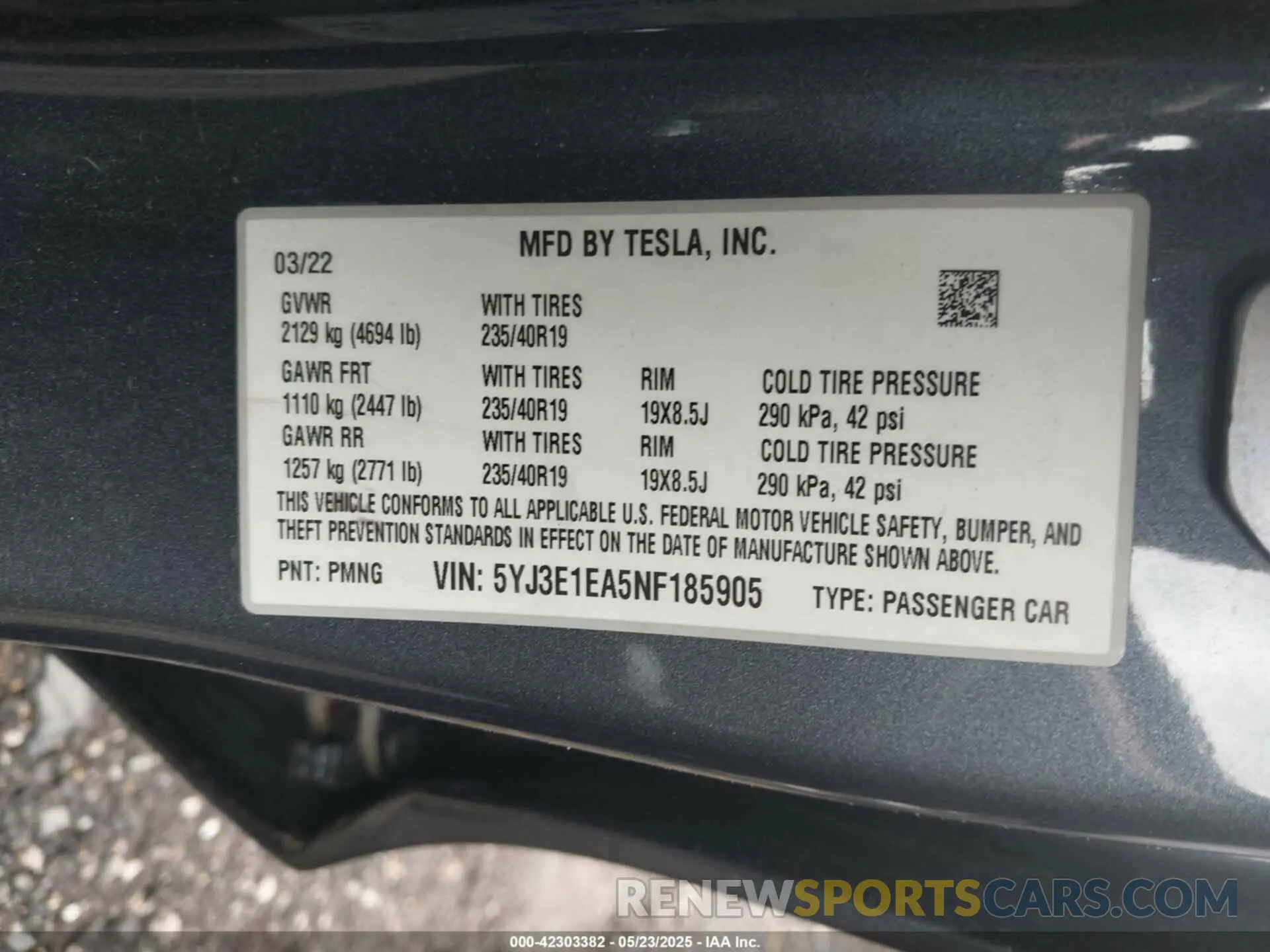 9 Фотография поврежденного автомобиля 5YJ3E1EA5NF185905 TESLA MODEL 3 2022