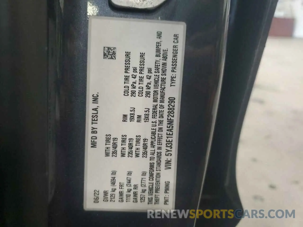 13 Фотография поврежденного автомобиля 5YJ3E1EA5NF288290 TESLA MODEL 3 2022