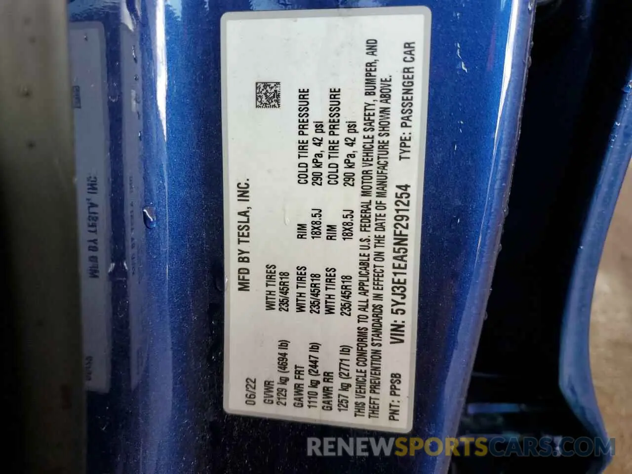 13 Photograph of a damaged car 5YJ3E1EA5NF291254 TESLA MODEL 3 2022