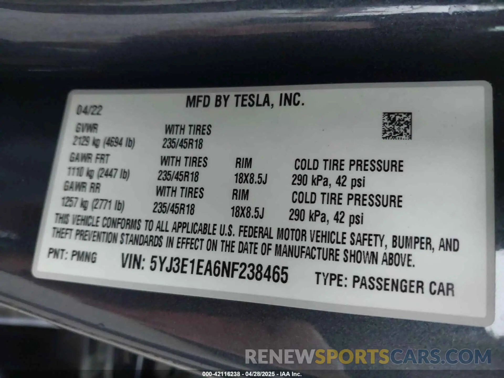 9 Photograph of a damaged car 5YJ3E1EA6NF238465 TESLA MODEL 3 2022
