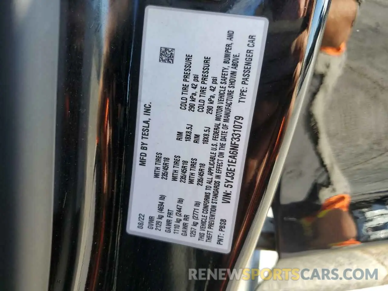 13 Photograph of a damaged car 5YJ3E1EA6NF331079 TESLA MODEL 3 2022