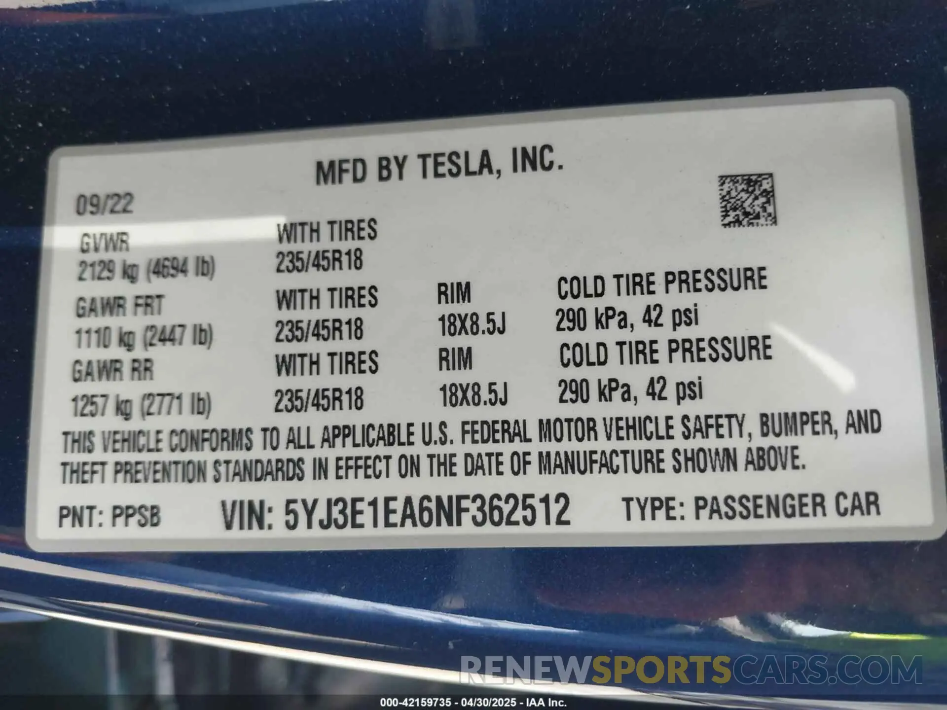9 Фотография поврежденного автомобиля 5YJ3E1EA6NF362512 TESLA MODEL 3 2022