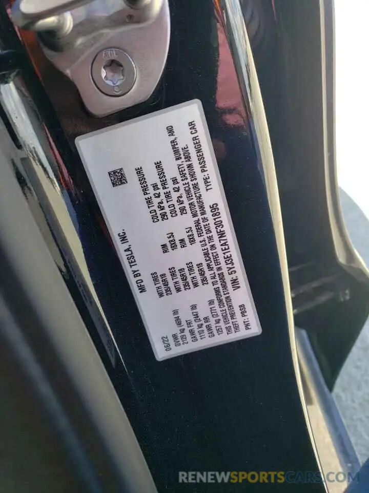12 Photograph of a damaged car 5YJ3E1EA7NF301895 TESLA MODEL 3 2022