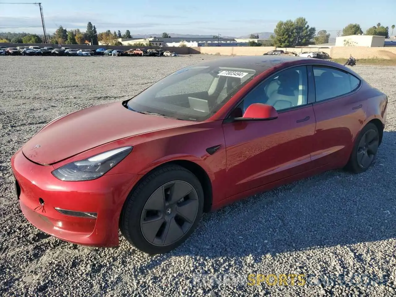 1 Photograph of a damaged car 5YJ3E1EA7NF376824 TESLA MODEL 3 2022