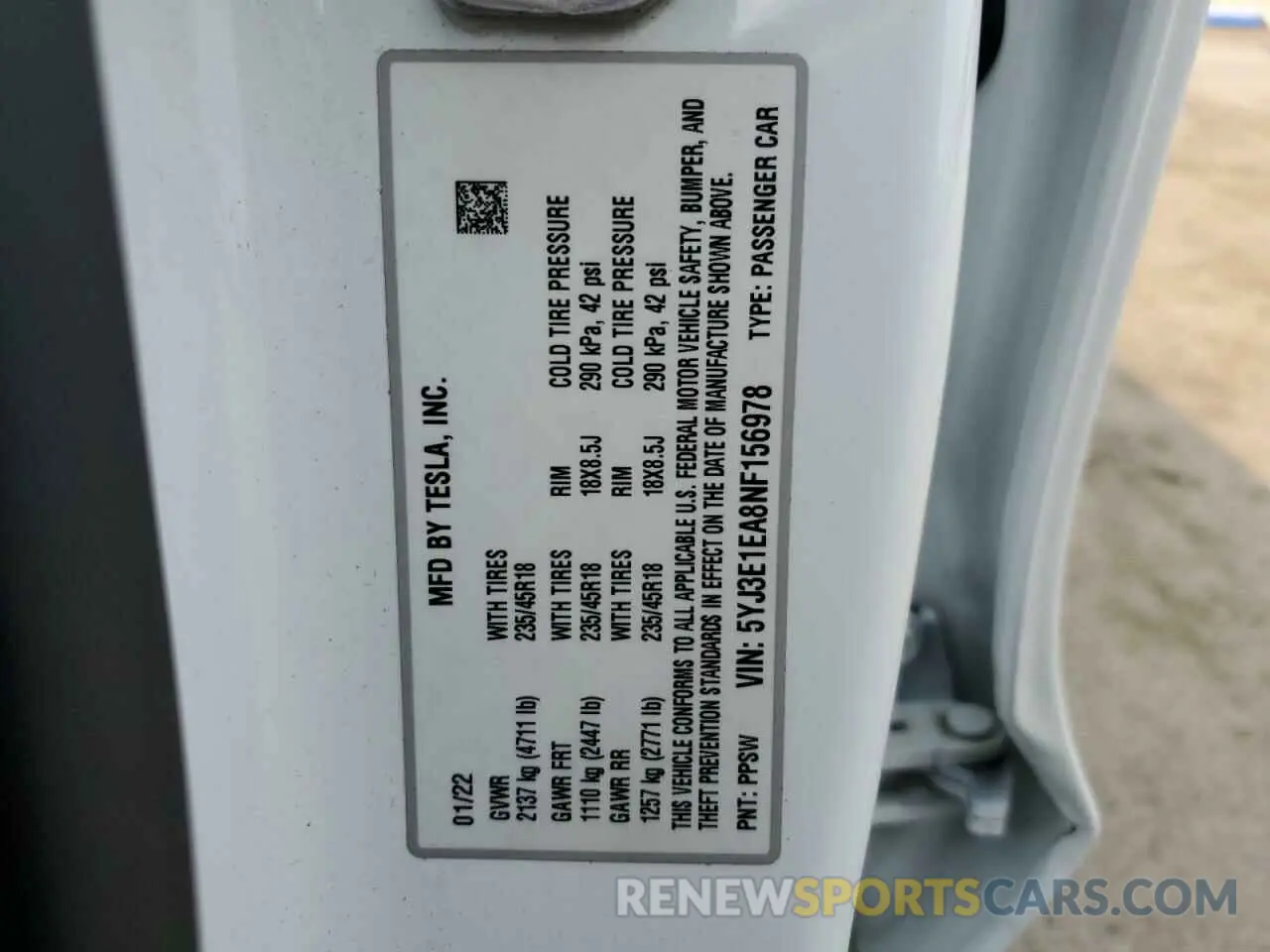12 Фотография поврежденного автомобиля 5YJ3E1EA8NF156978 TESLA MODEL 3 2022