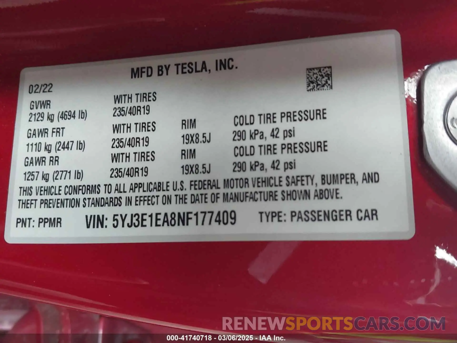 9 Фотография поврежденного автомобиля 5YJ3E1EA8NF177409 TESLA MODEL 3 2022