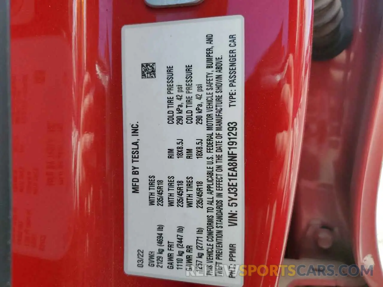 12 Фотография поврежденного автомобиля 5YJ3E1EA8NF191293 TESLA MODEL 3 2022