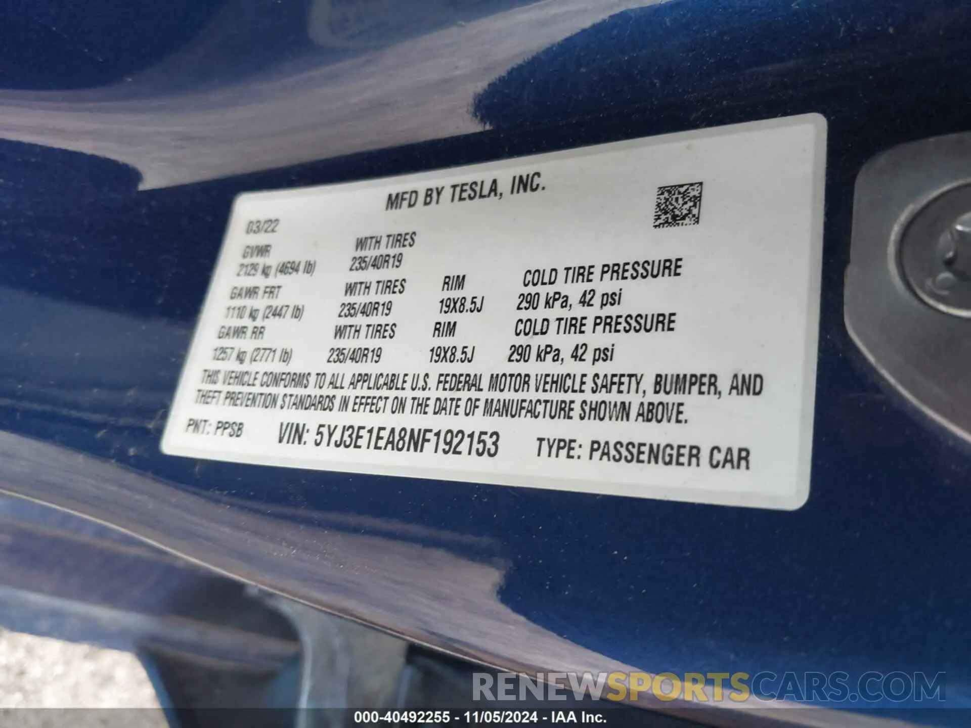 9 Photograph of a damaged car 5YJ3E1EA8NF192153 TESLA MODEL 3 2022