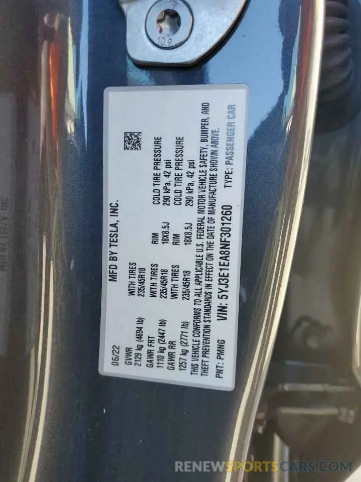 16 Photograph of a damaged car 5YJ3E1EA8NF301260 TESLA MODEL 3 2022