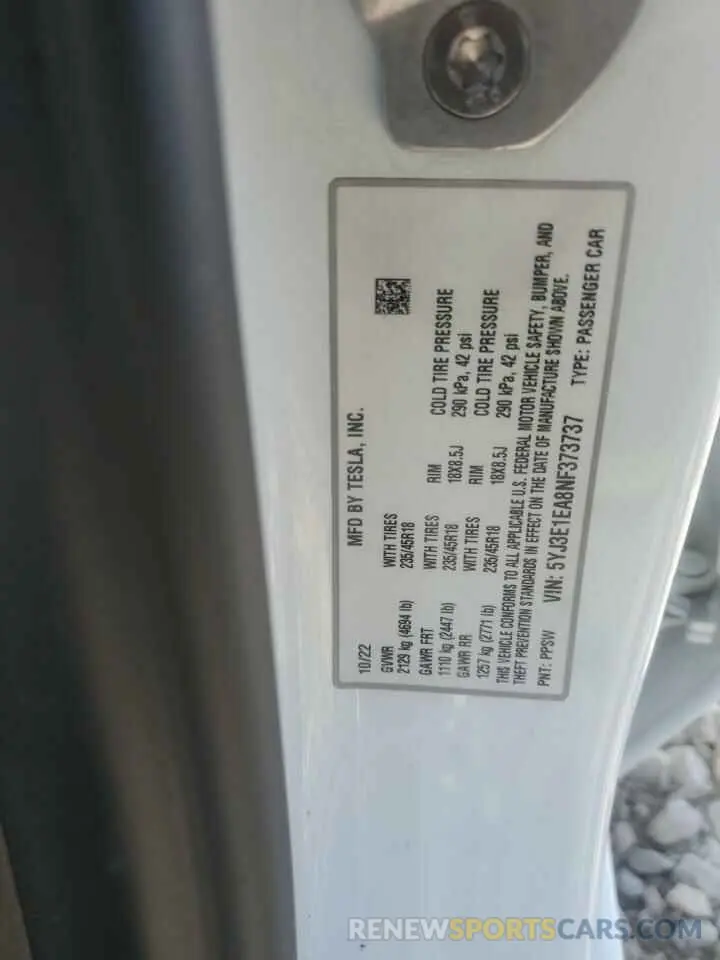 13 Фотография поврежденного автомобиля 5YJ3E1EA8NF373737 TESLA MODEL 3 2022