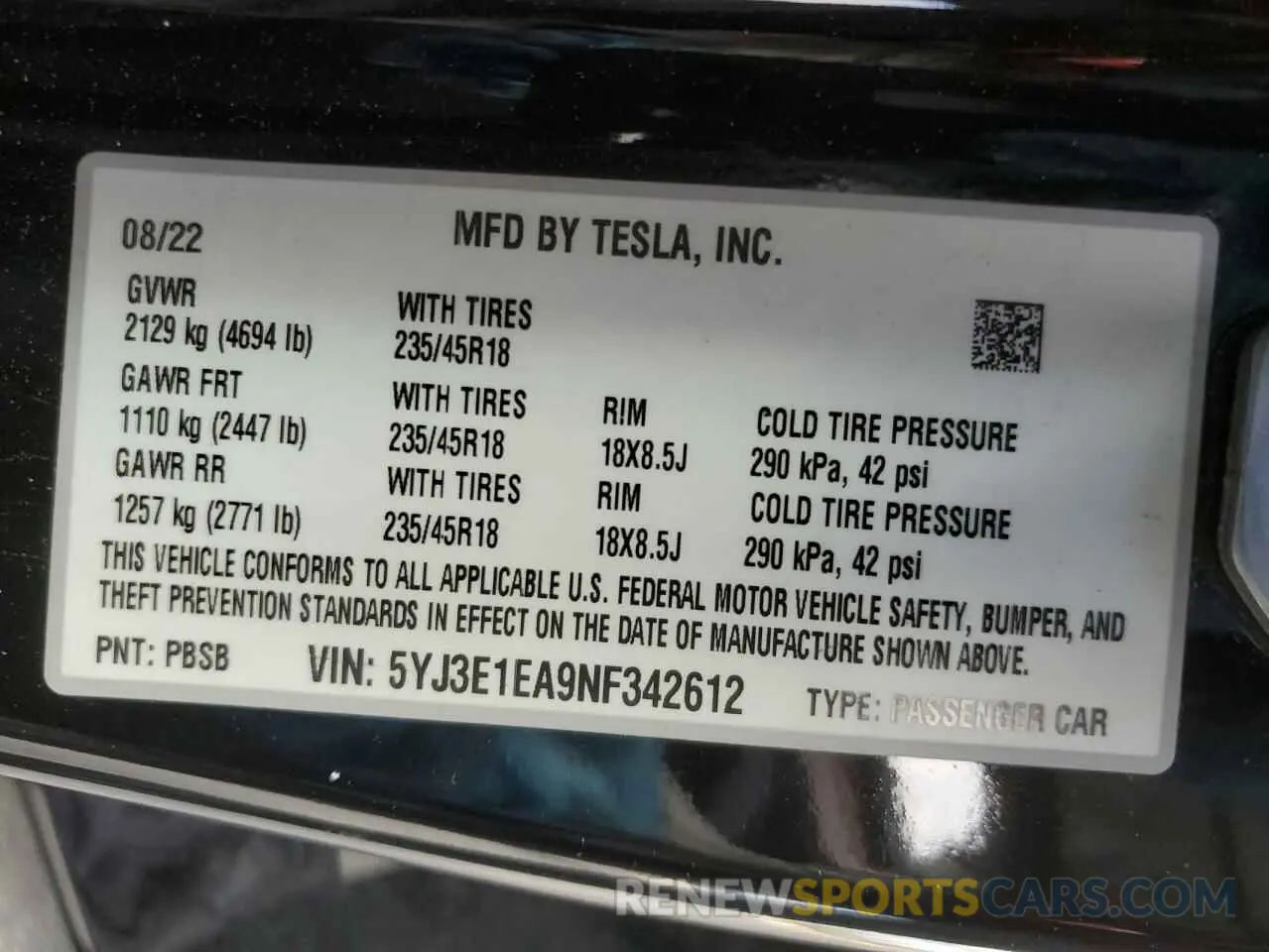 14 Фотография поврежденного автомобиля 5YJ3E1EA9NF342612 TESLA MODEL 3 2022