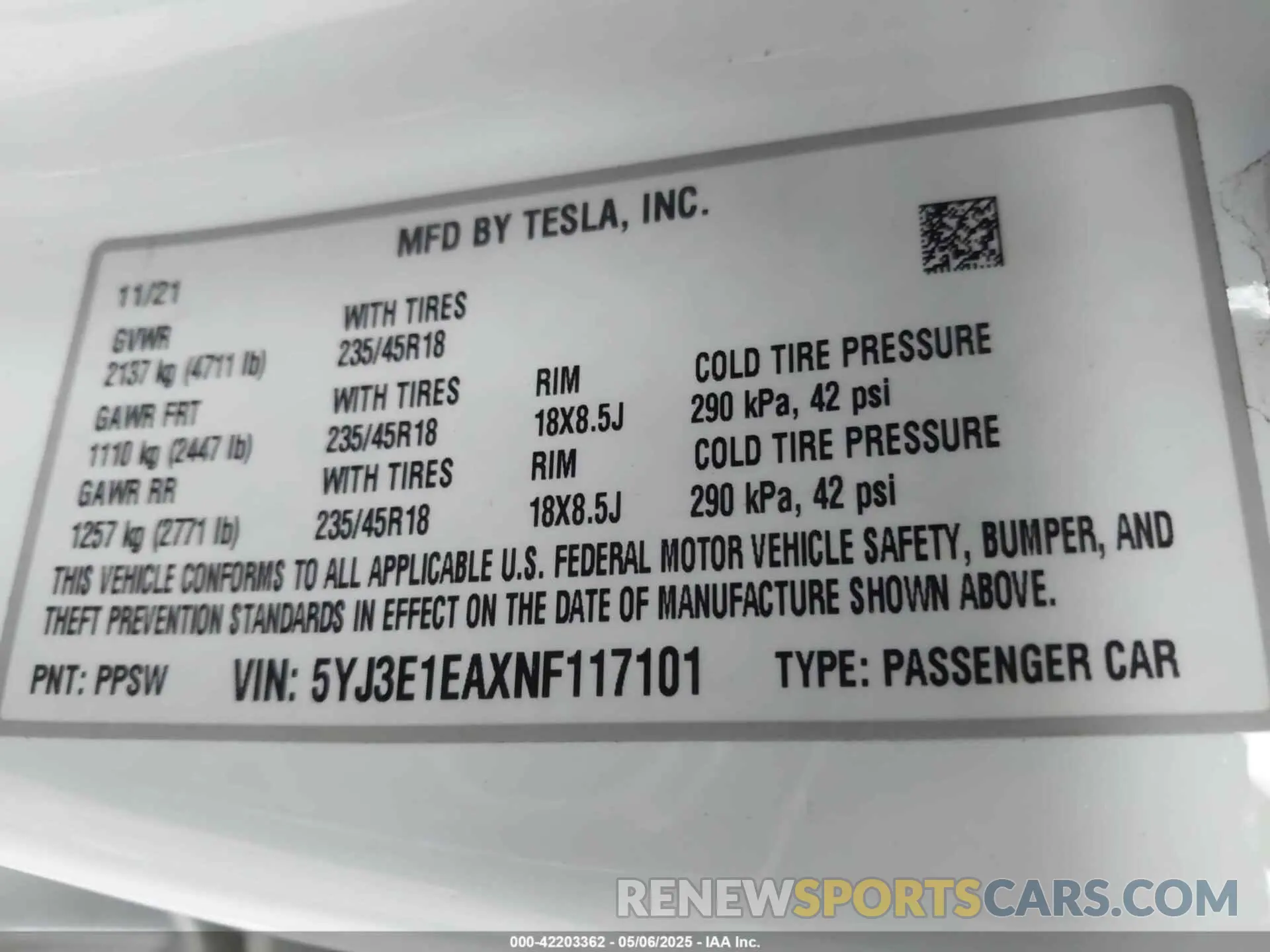 9 Фотография поврежденного автомобиля 5YJ3E1EAXNF117101 TESLA MODEL 3 2022