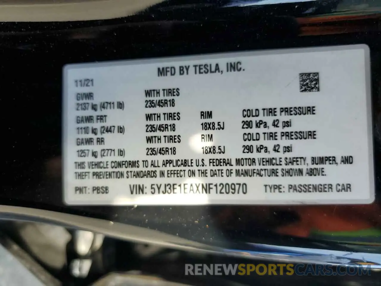 14 Фотография поврежденного автомобиля 5YJ3E1EAXNF120970 TESLA MODEL 3 2022