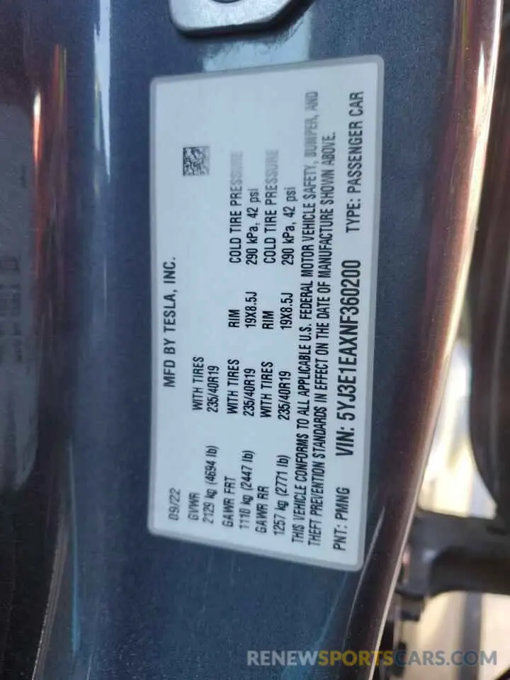 14 Photograph of a damaged car 5YJ3E1EAXNF360200 TESLA MODEL 3 2022