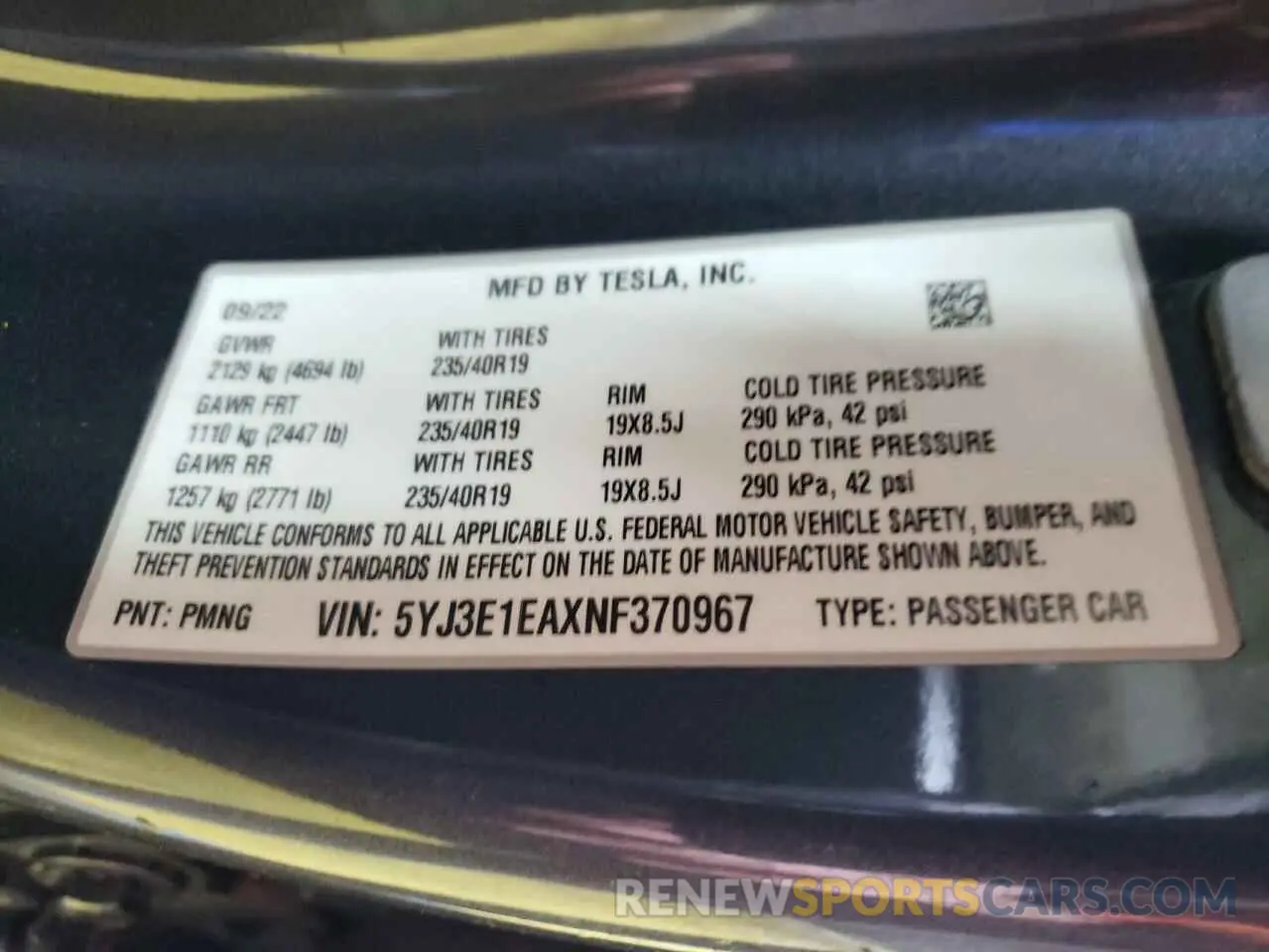 13 Photograph of a damaged car 5YJ3E1EAXNF370967 TESLA MODEL 3 2022