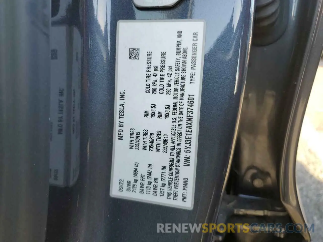 15 Фотография поврежденного автомобиля 5YJ3E1EAXNF374601 TESLA MODEL 3 2022