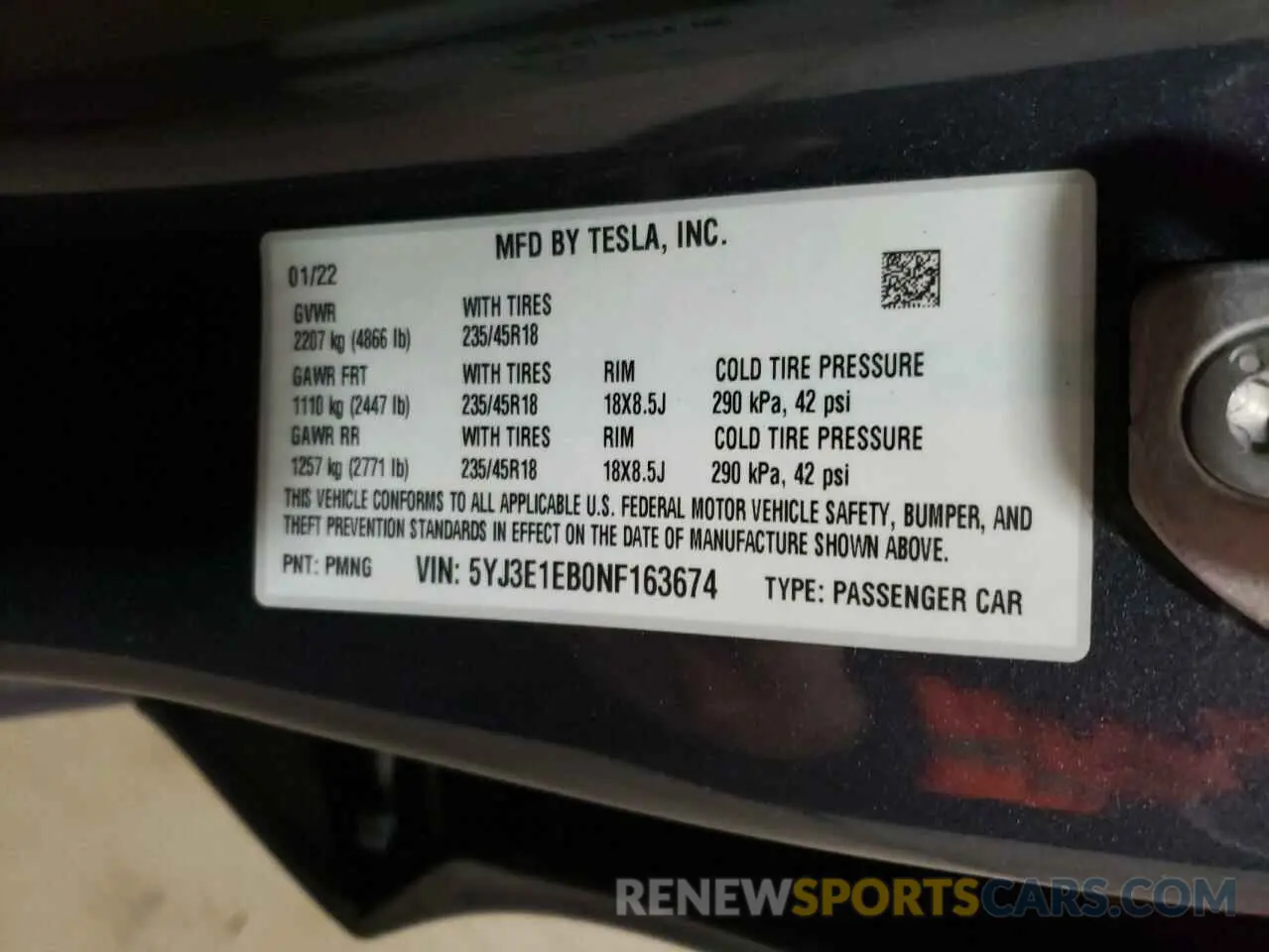12 Photograph of a damaged car 5YJ3E1EB0NF163674 TESLA MODEL 3 2022