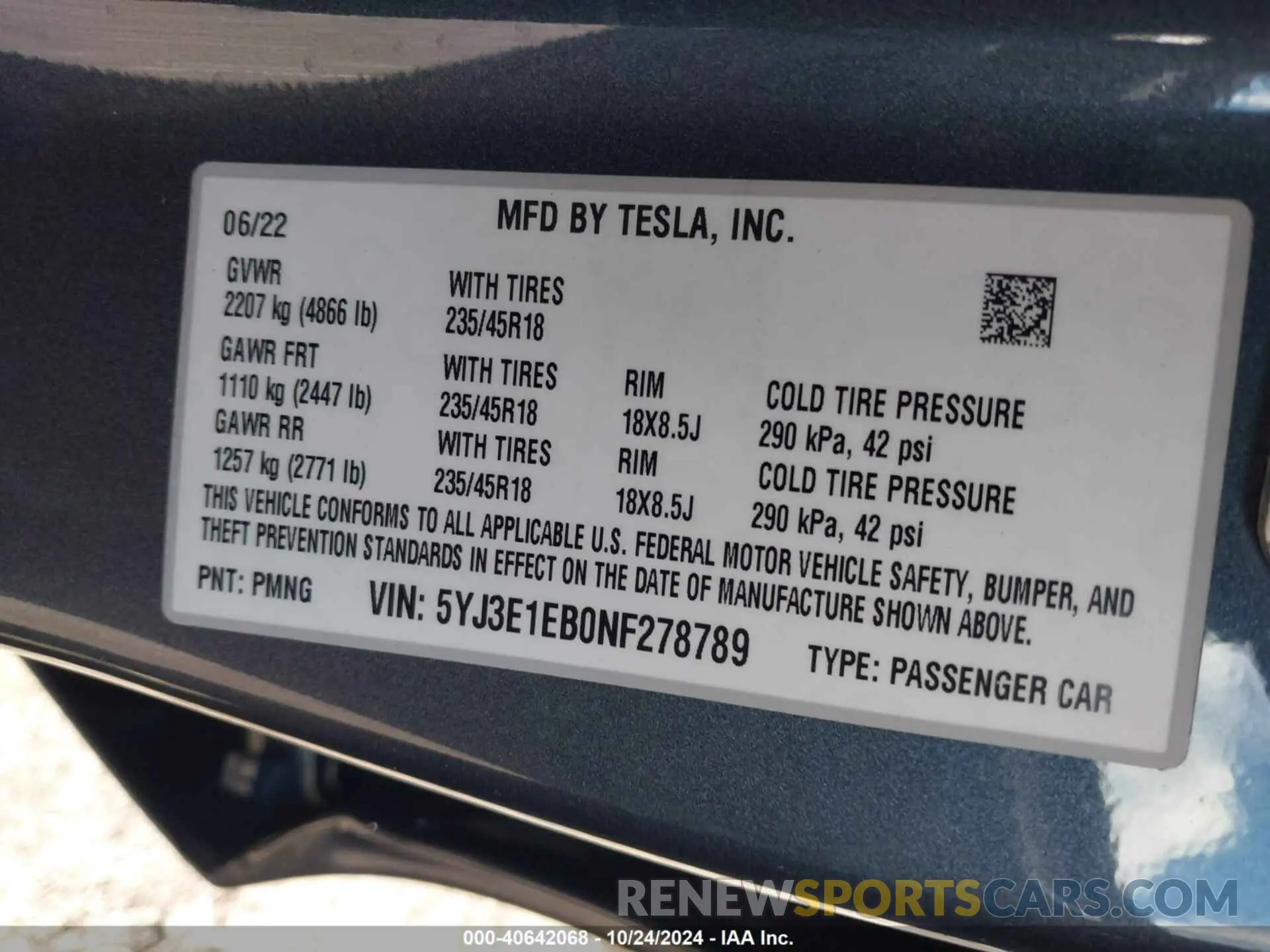 9 Photograph of a damaged car 5YJ3E1EB0NF278789 TESLA MODEL 3 2022