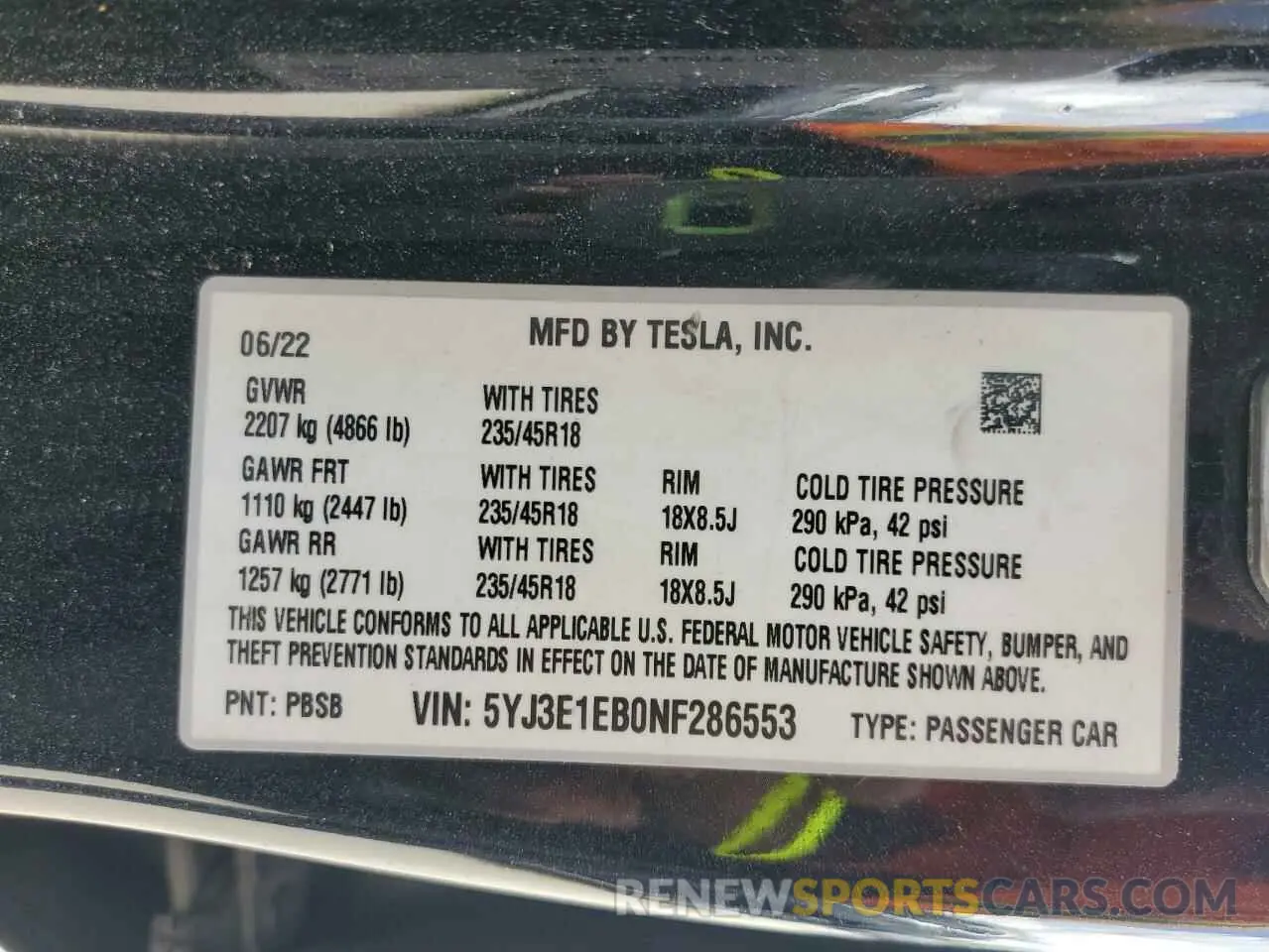 12 Фотография поврежденного автомобиля 5YJ3E1EB0NF286553 TESLA MODEL 3 2022