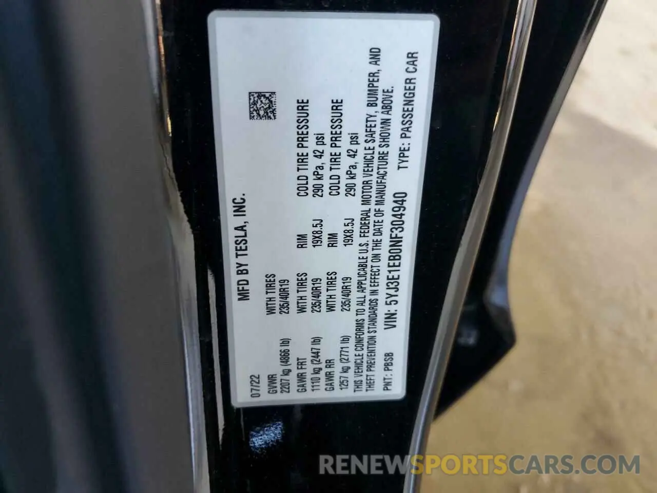 13 Фотография поврежденного автомобиля 5YJ3E1EB0NF304940 TESLA MODEL 3 2022
