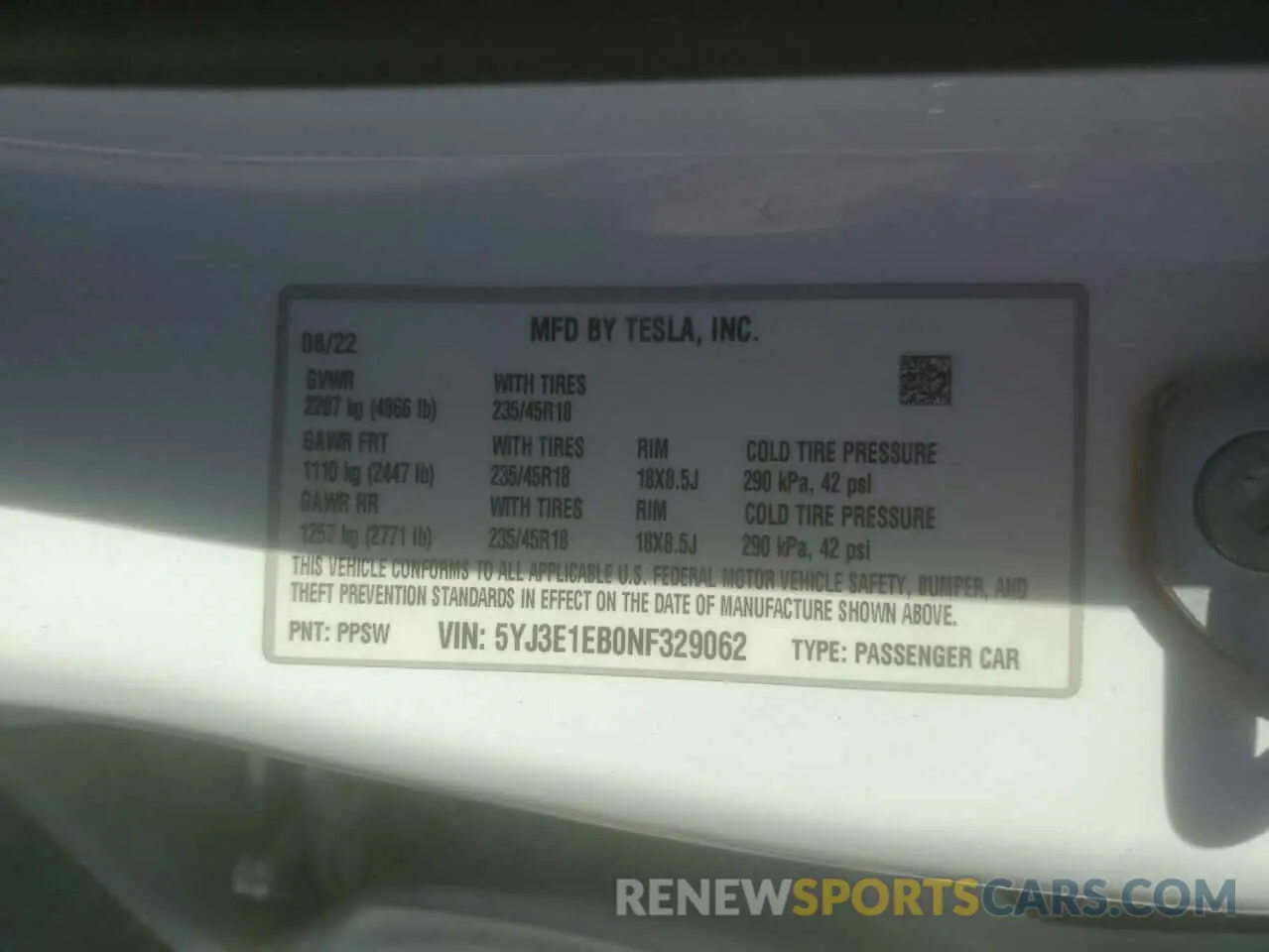 13 Photograph of a damaged car 5YJ3E1EB0NF329062 TESLA MODEL 3 2022