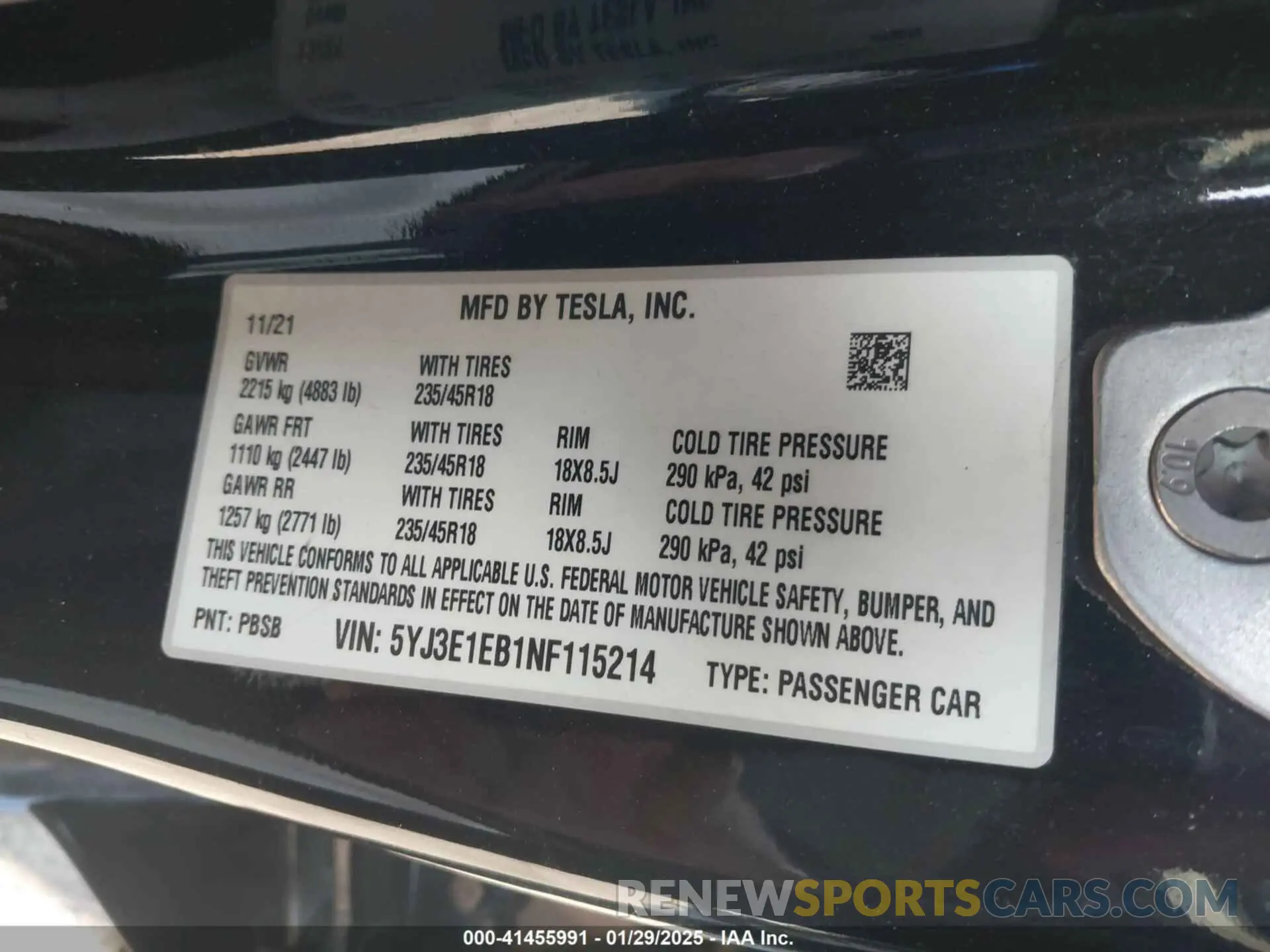 9 Photograph of a damaged car 5YJ3E1EB1NF115214 TESLA MODEL 3 2022