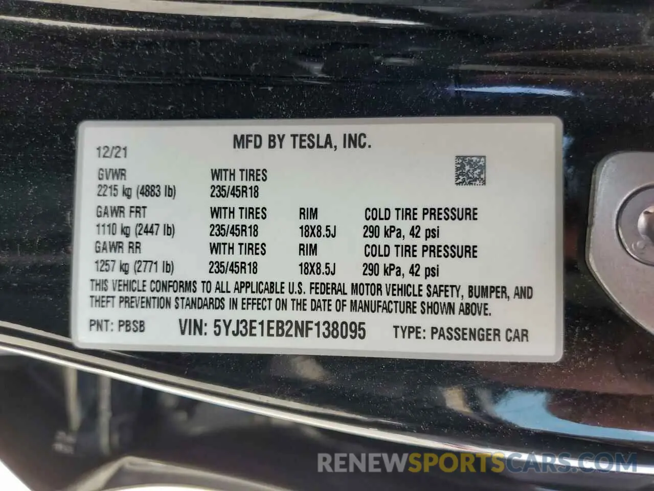 12 Photograph of a damaged car 5YJ3E1EB2NF138095 TESLA MODEL 3 2022