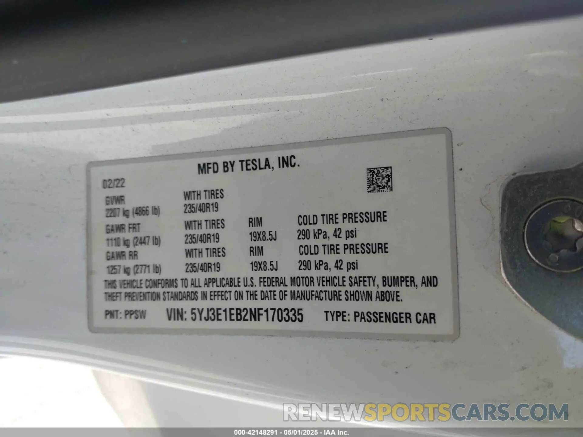 9 Фотография поврежденного автомобиля 5YJ3E1EB2NF170335 TESLA MODEL 3 2022