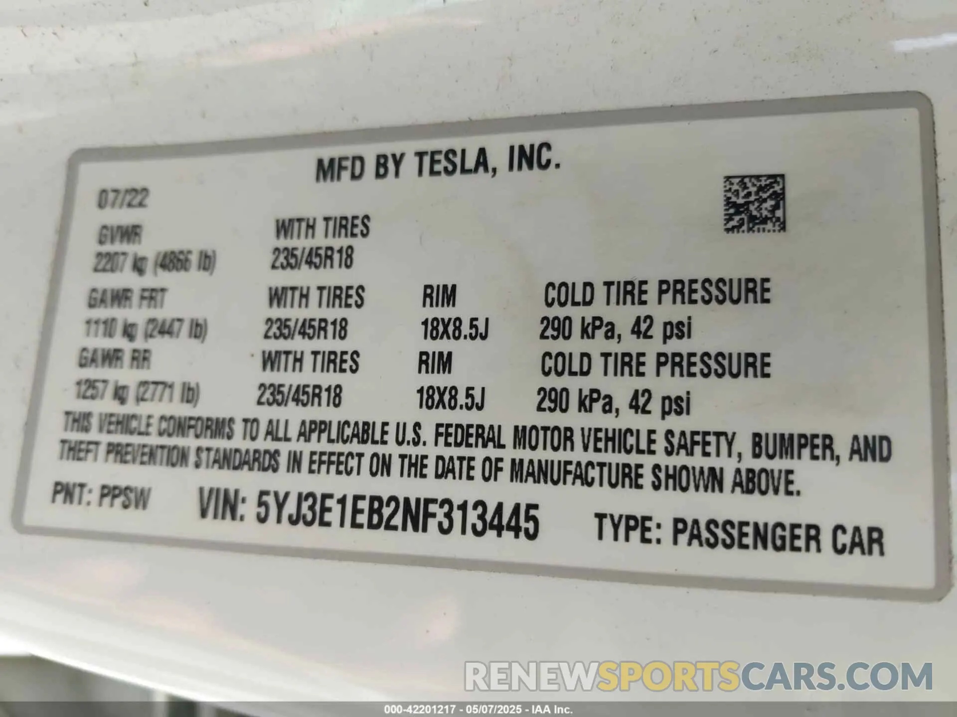9 Фотография поврежденного автомобиля 5YJ3E1EB2NF313445 TESLA MODEL 3 2022