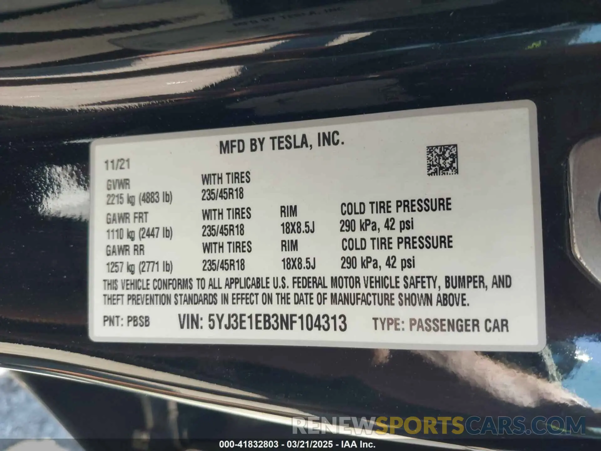 9 Фотография поврежденного автомобиля 5YJ3E1EB3NF104313 TESLA MODEL 3 2022
