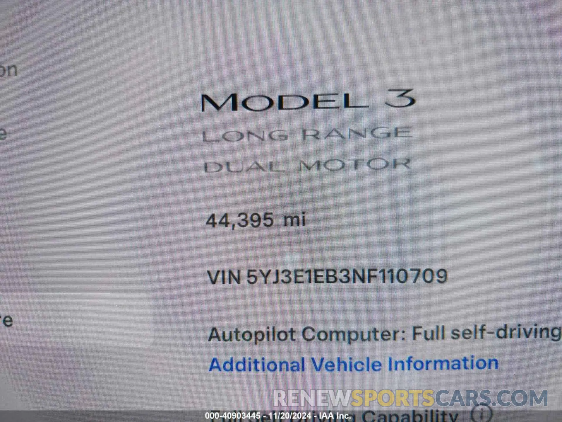 15 Photograph of a damaged car 5YJ3E1EB3NF110709 TESLA MODEL 3 2022
