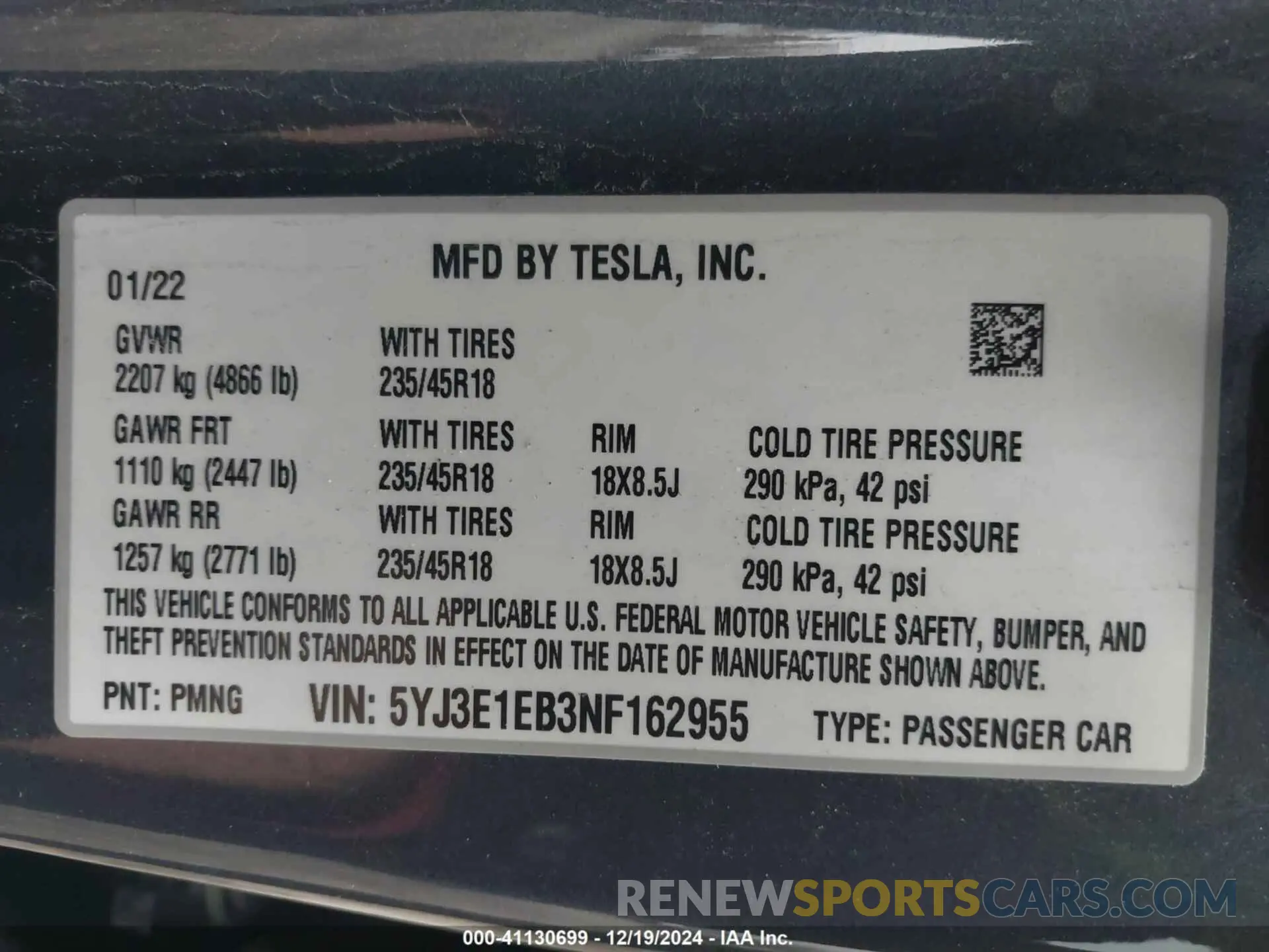 9 Photograph of a damaged car 5YJ3E1EB3NF162955 TESLA MODEL 3 2022