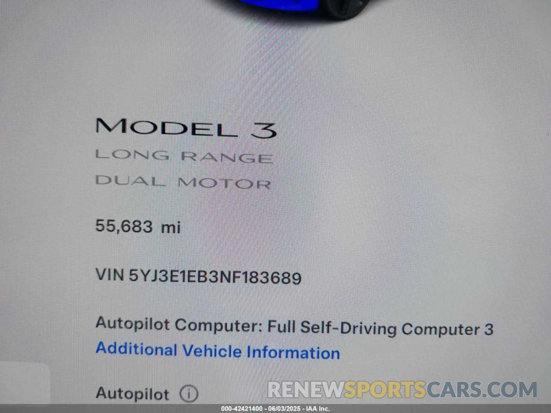 7 Фотография поврежденного автомобиля 5YJ3E1EB3NF183689 TESLA MODEL 3 2022