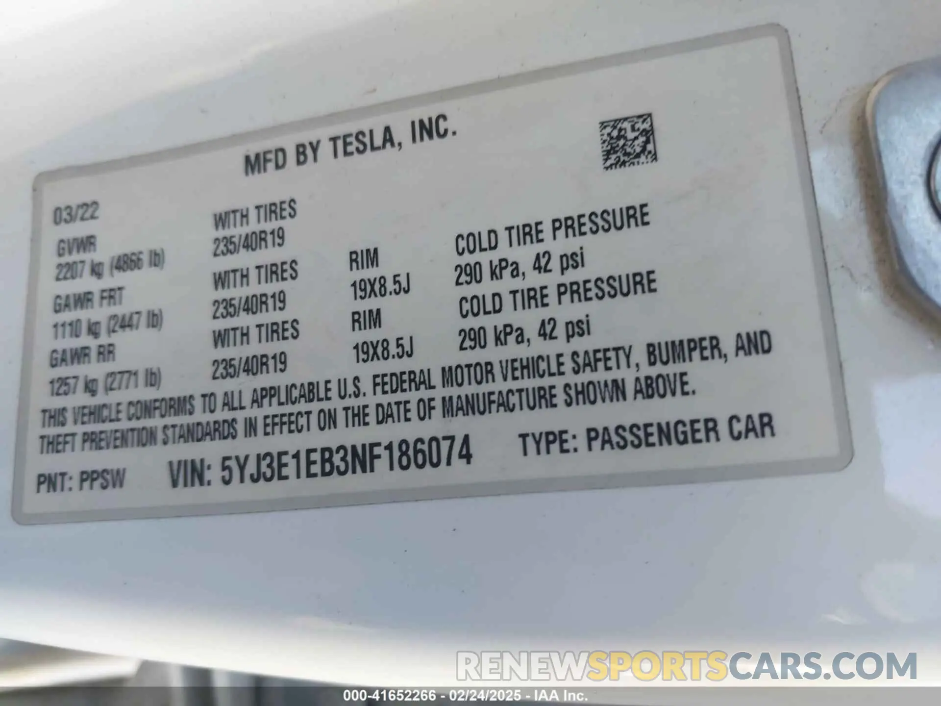 9 Фотография поврежденного автомобиля 5YJ3E1EB3NF186074 TESLA MODEL 3 2022