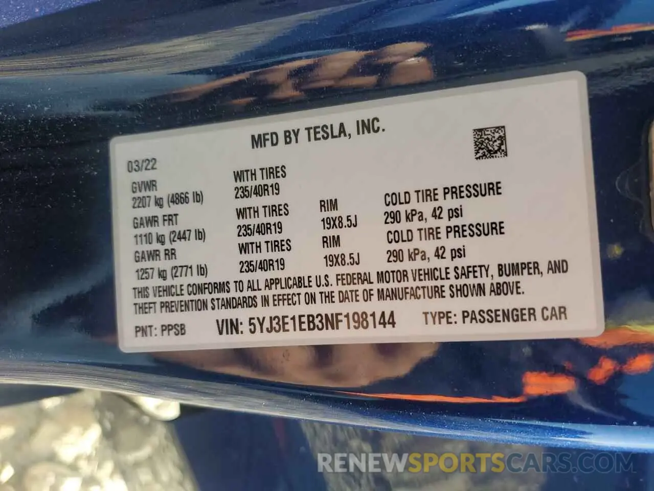 13 Photograph of a damaged car 5YJ3E1EB3NF198144 TESLA MODEL 3 2022