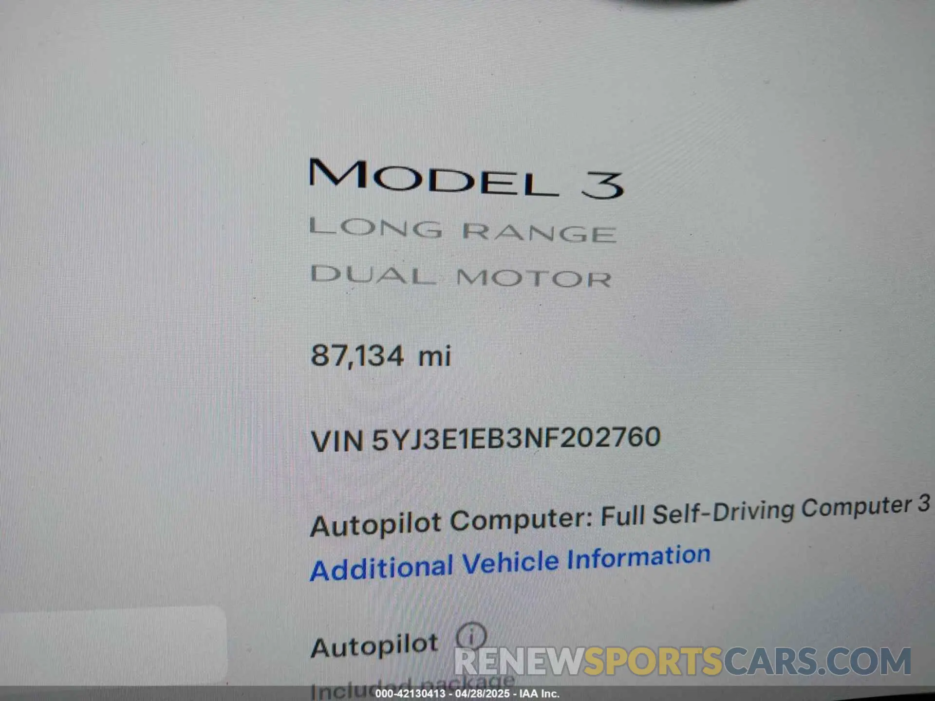 7 Фотография поврежденного автомобиля 5YJ3E1EB3NF202760 TESLA MODEL 3 2022