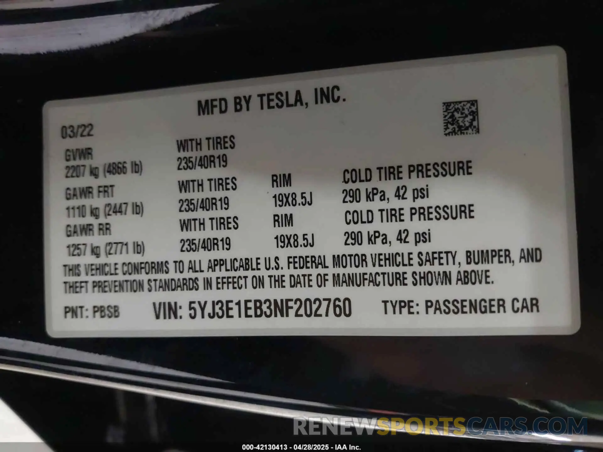 9 Фотография поврежденного автомобиля 5YJ3E1EB3NF202760 TESLA MODEL 3 2022