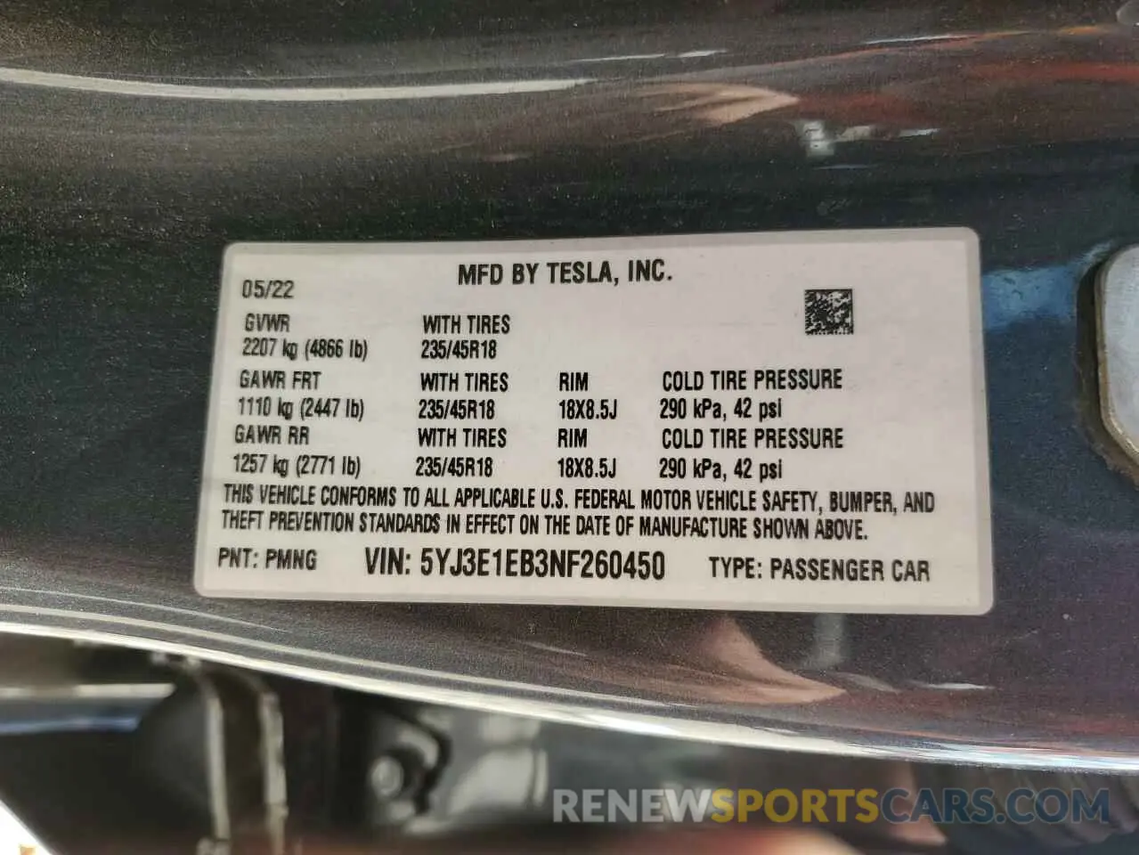 13 Photograph of a damaged car 5YJ3E1EB3NF260450 TESLA MODEL 3 2022