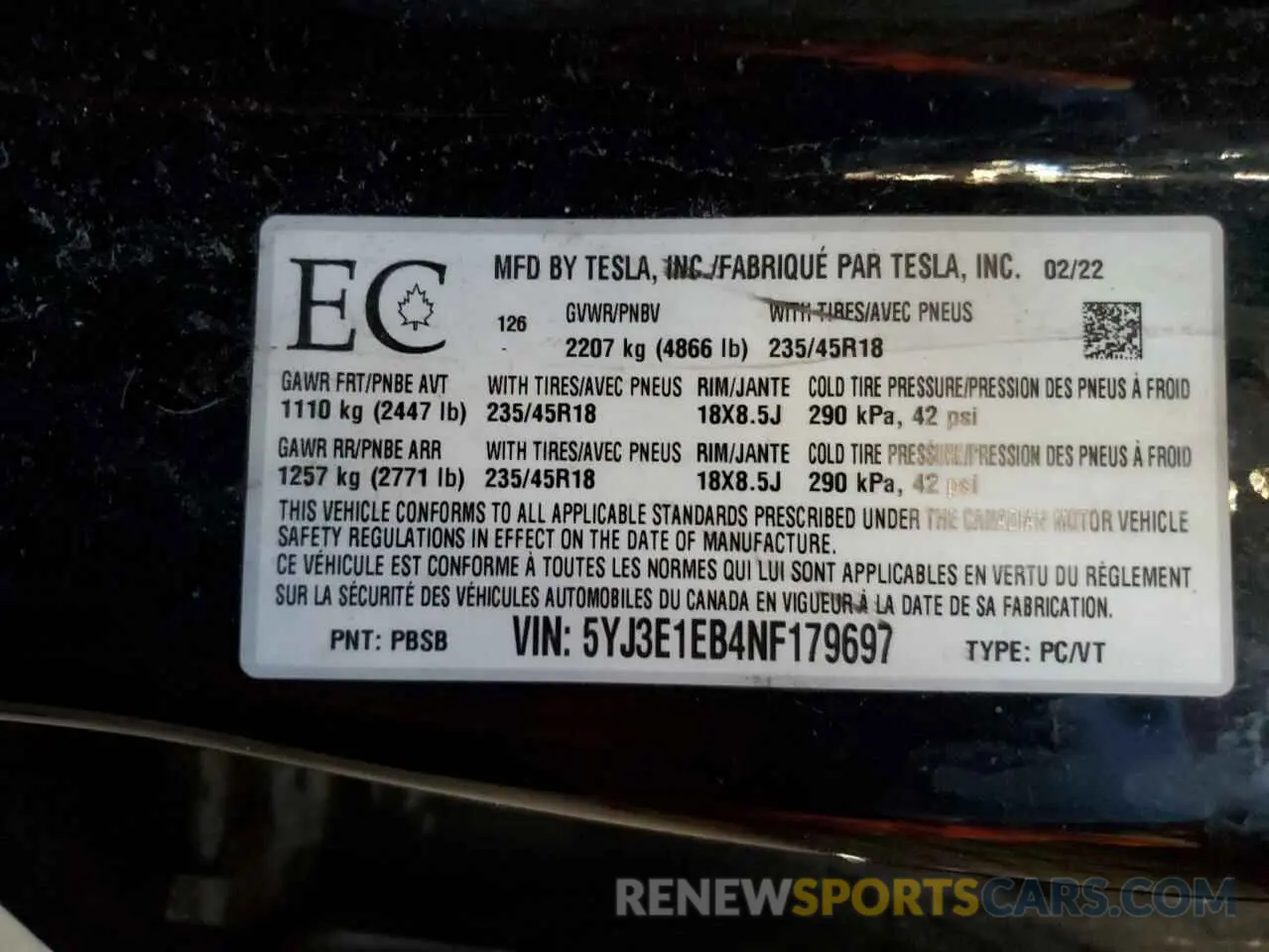 12 Photograph of a damaged car 5YJ3E1EB4NF179697 TESLA MODEL 3 2022