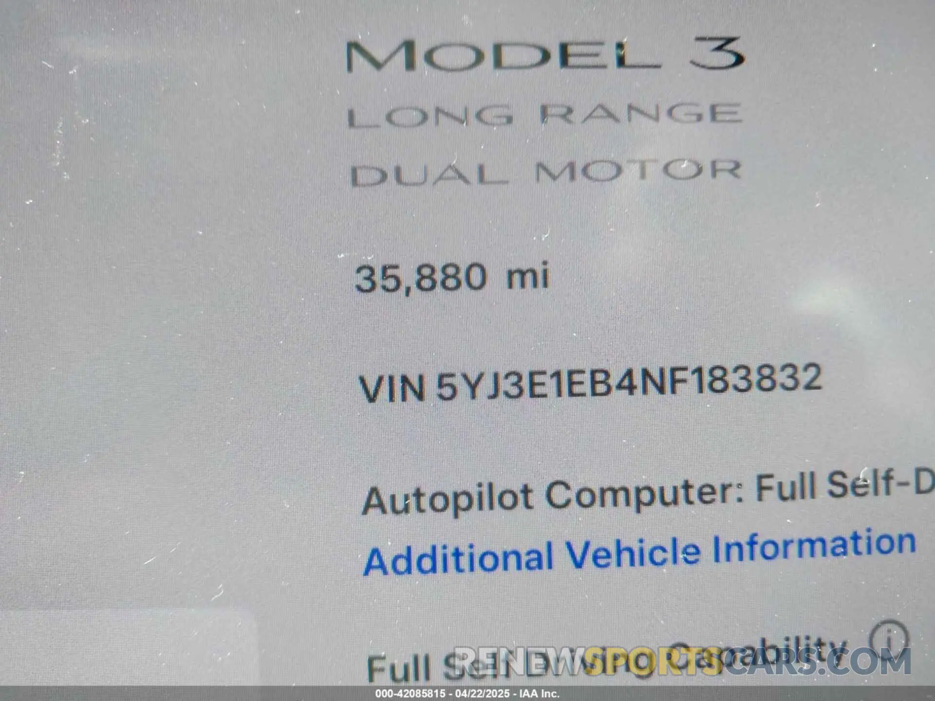 15 Photograph of a damaged car 5YJ3E1EB4NF183832 TESLA MODEL 3 2022
