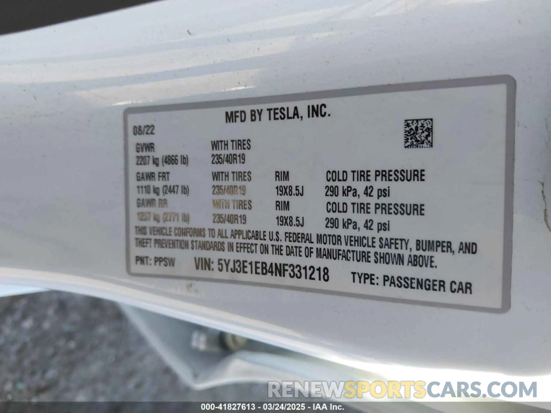 9 Фотография поврежденного автомобиля 5YJ3E1EB4NF331218 TESLA MODEL 3 2022