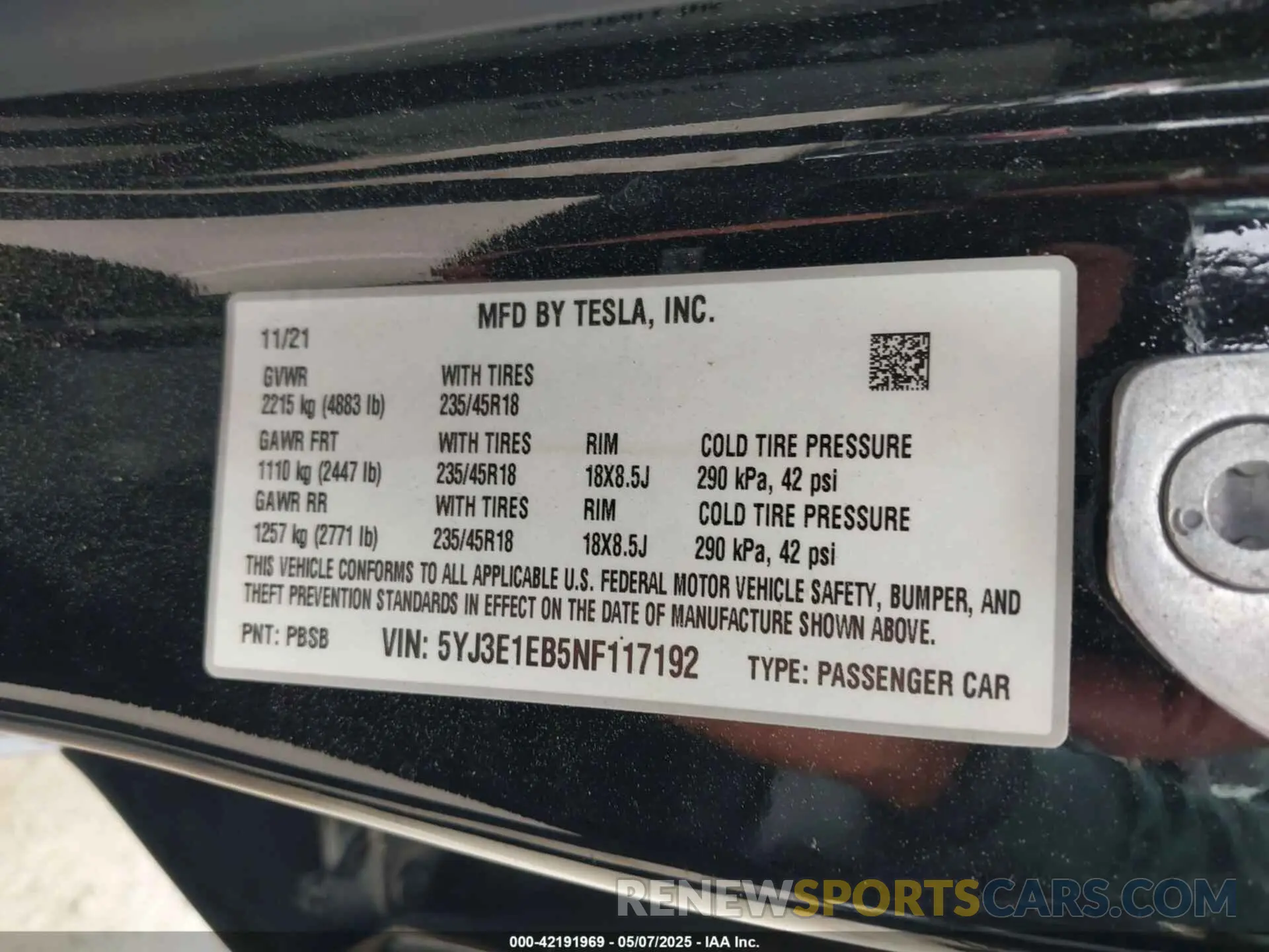 9 Фотография поврежденного автомобиля 5YJ3E1EB5NF117192 TESLA MODEL 3 2022