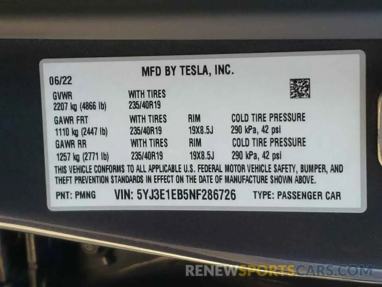 10 Фотография поврежденного автомобиля 5YJ3E1EB5NF286726 TESLA MODEL 3 2022