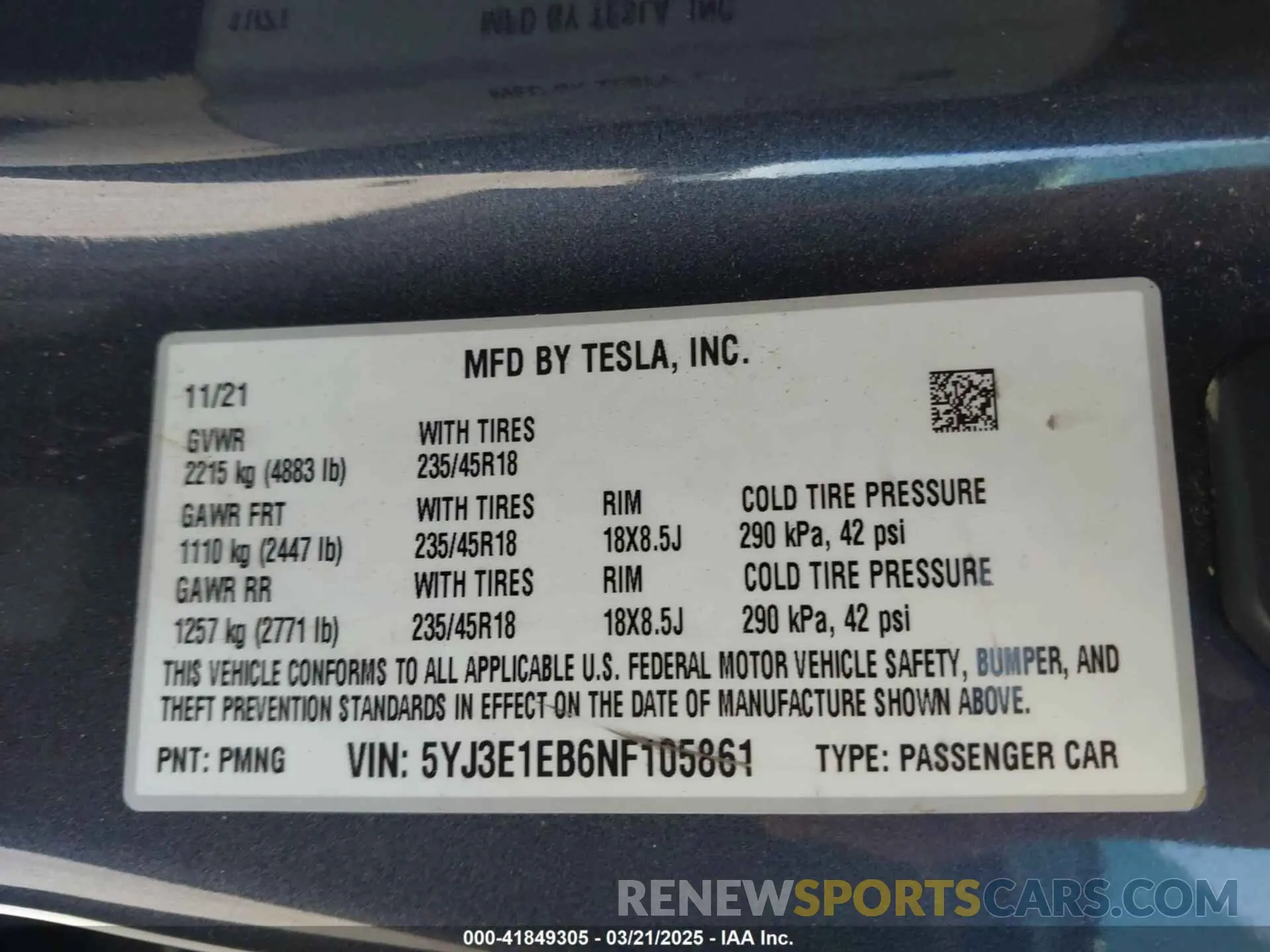 9 Фотография поврежденного автомобиля 5YJ3E1EB6NF105861 TESLA MODEL 3 2022