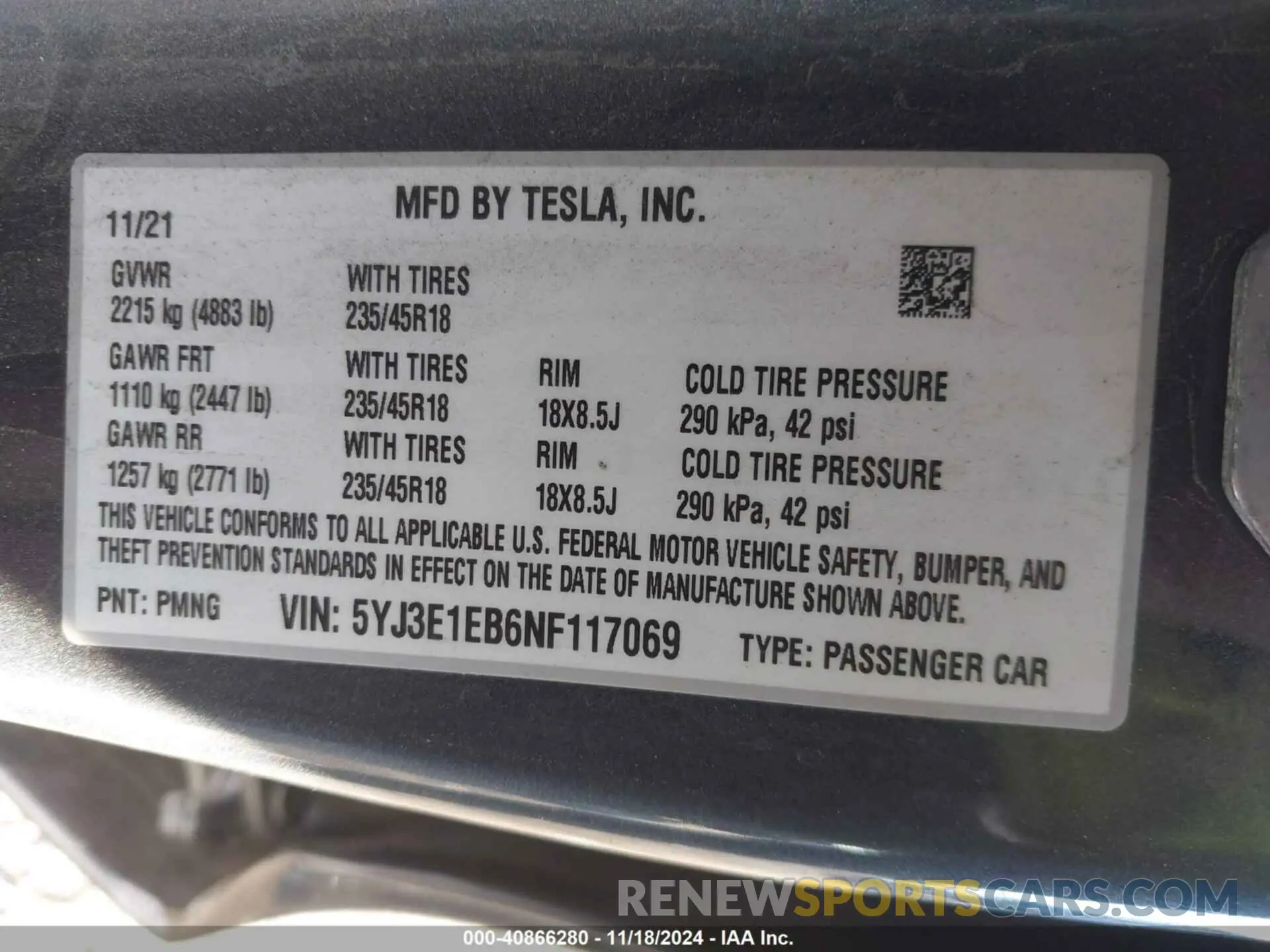 9 Фотография поврежденного автомобиля 5YJ3E1EB6NF117069 TESLA MODEL 3 2022