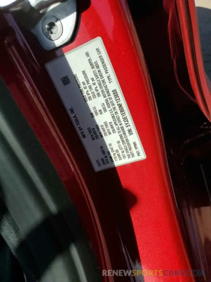 12 Фотография поврежденного автомобиля 5YJ3E1EB6NF123888 TESLA MODEL 3 2022