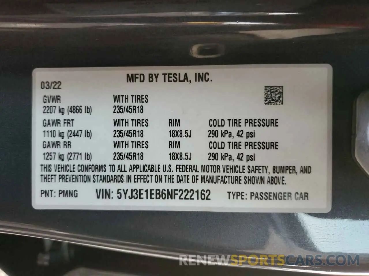 12 Photograph of a damaged car 5YJ3E1EB6NF222162 TESLA MODEL 3 2022